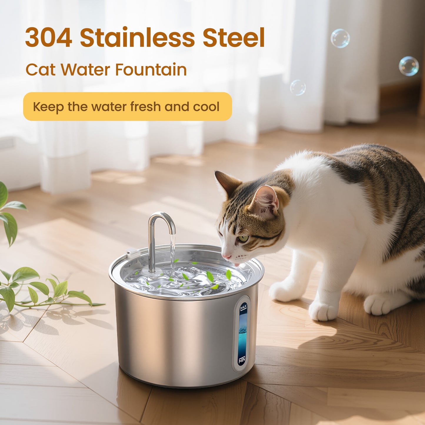 Elevate Your Cat's Hydration with the PWF-001 2L Stainless Steel Water Fountain - Whisper-Quiet, Easy to Clean, and Stylish!
