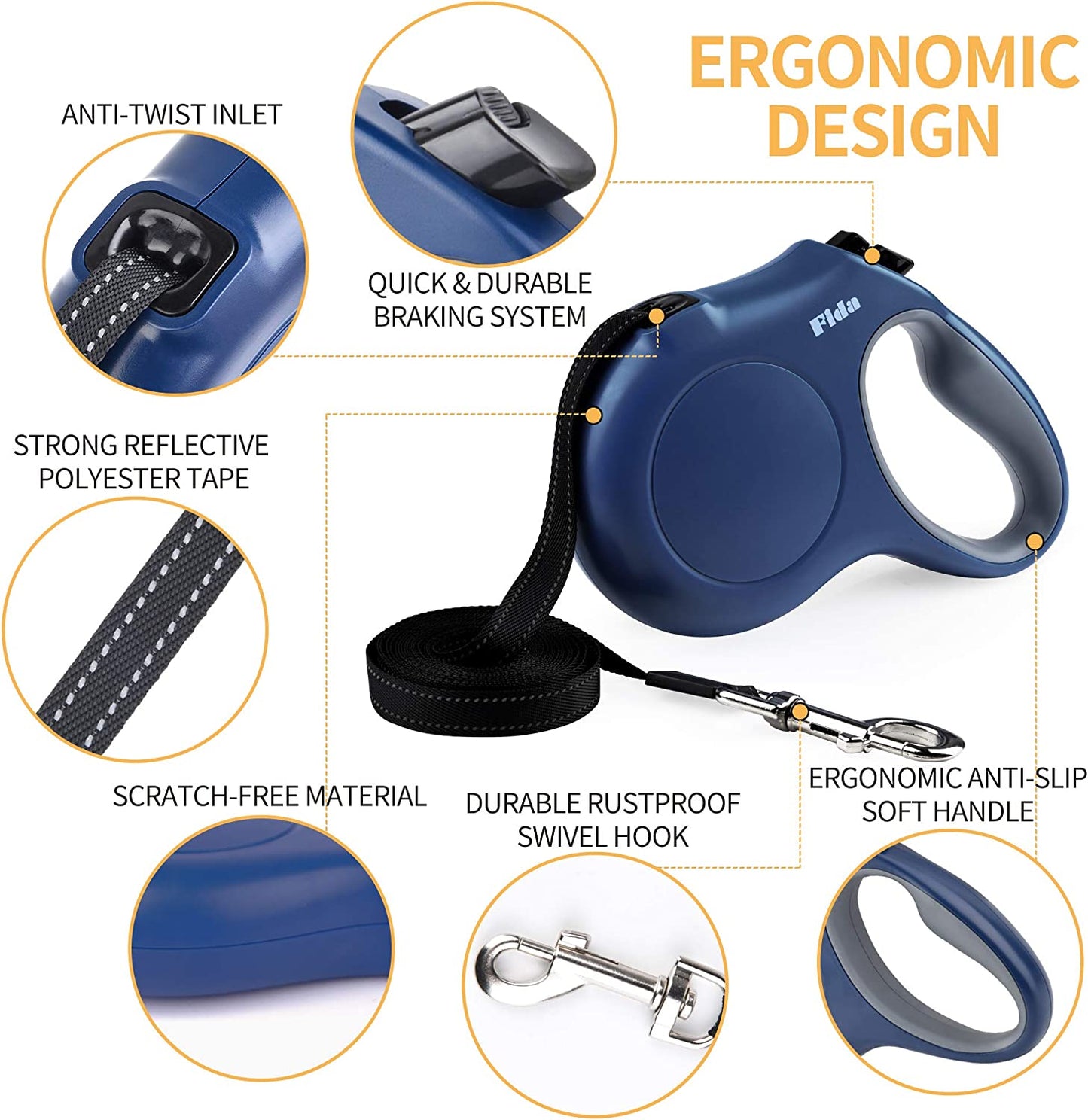 Retractable Dog Leash with Dispenser and Poop Bags