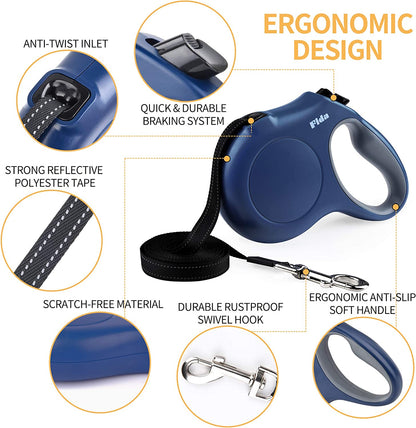 Retractable Dog Leash with Dispenser and Poop Bags