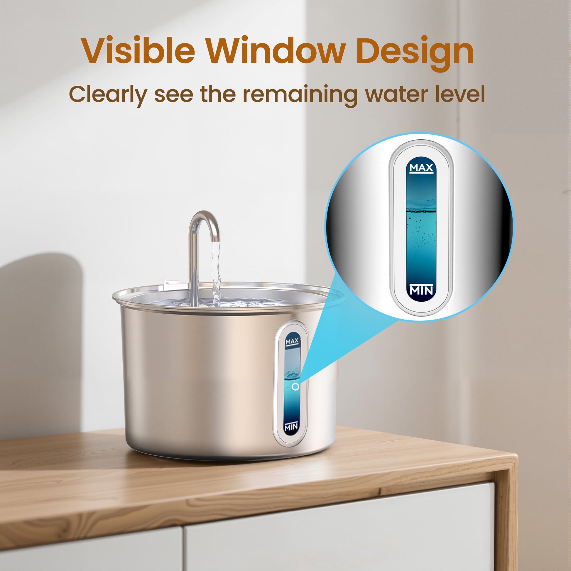 Elevate Your Cat's Hydration with the PWF-001 2L Stainless Steel Water Fountain - Whisper-Quiet, Easy to Clean, and Stylish!