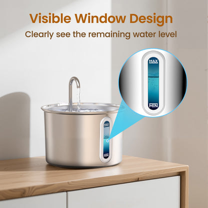 Elevate Your Cat's Hydration with the PWF-001 2L Stainless Steel Water Fountain - Whisper-Quiet, Easy to Clean, and Stylish!