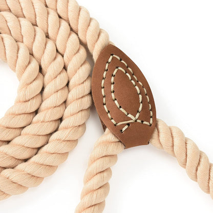 Durable Light Brown Braided Cotton Dog Leash with Leather Tip - 6FT Heavy Duty Leash for Small to Large Dogs, Perfect for Walking, Training, and Special Occasions