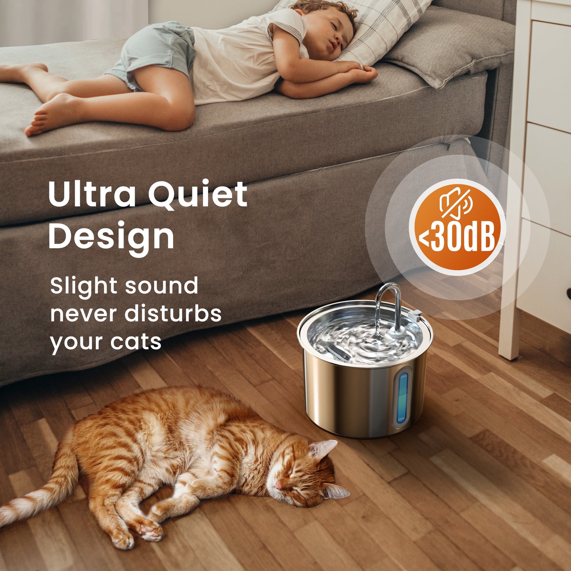 Elevate Your Cat's Hydration with the PWF-001 2L Stainless Steel Water Fountain - Whisper-Quiet, Easy to Clean, and Stylish!