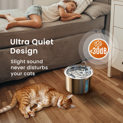 Elevate Your Cat's Hydration with the PWF-001 2L Stainless Steel Water Fountain - Whisper-Quiet, Easy to Clean, and Stylish!