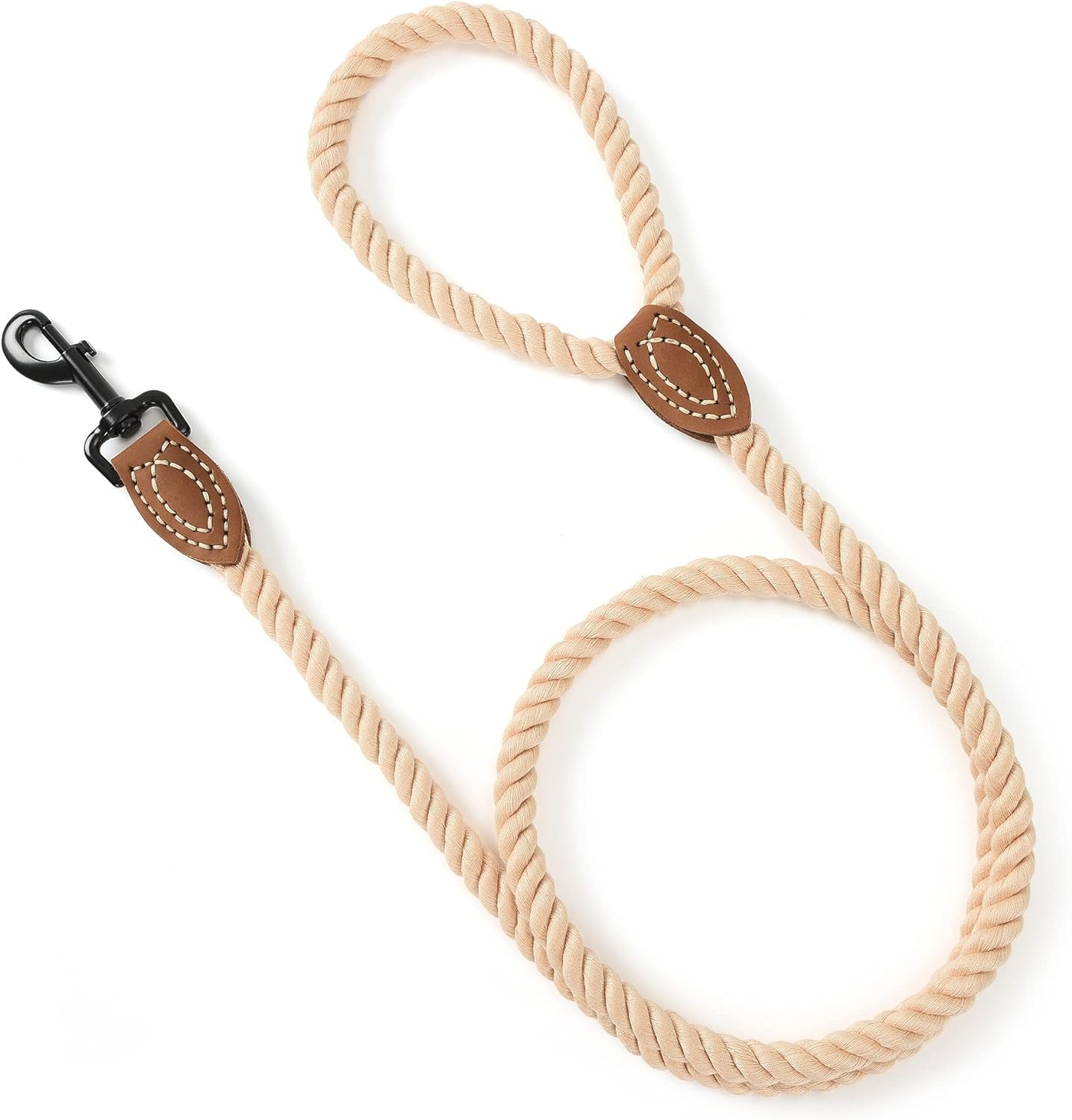 Durable Light Brown Braided Cotton Dog Leash with Leather Tip - 6FT Heavy Duty Leash for Small to Large Dogs, Perfect for Walking, Training, and Special Occasions