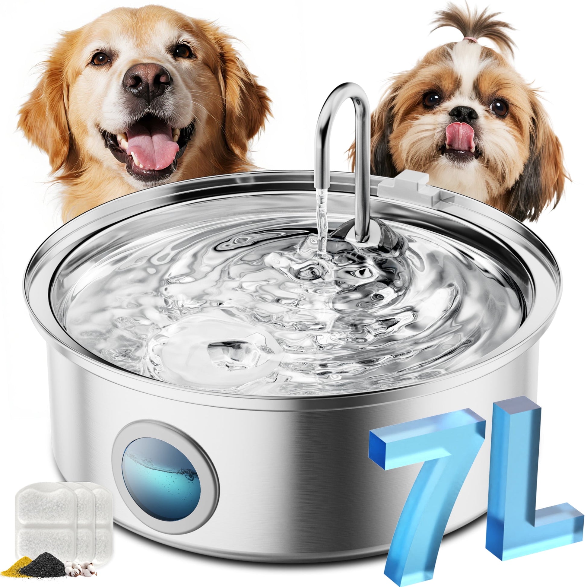 Ultimate 7L Stainless Steel Dog Water Fountain with Triple Filtration & Visual Window - Perfect for Large Dogs and Multiple Pets