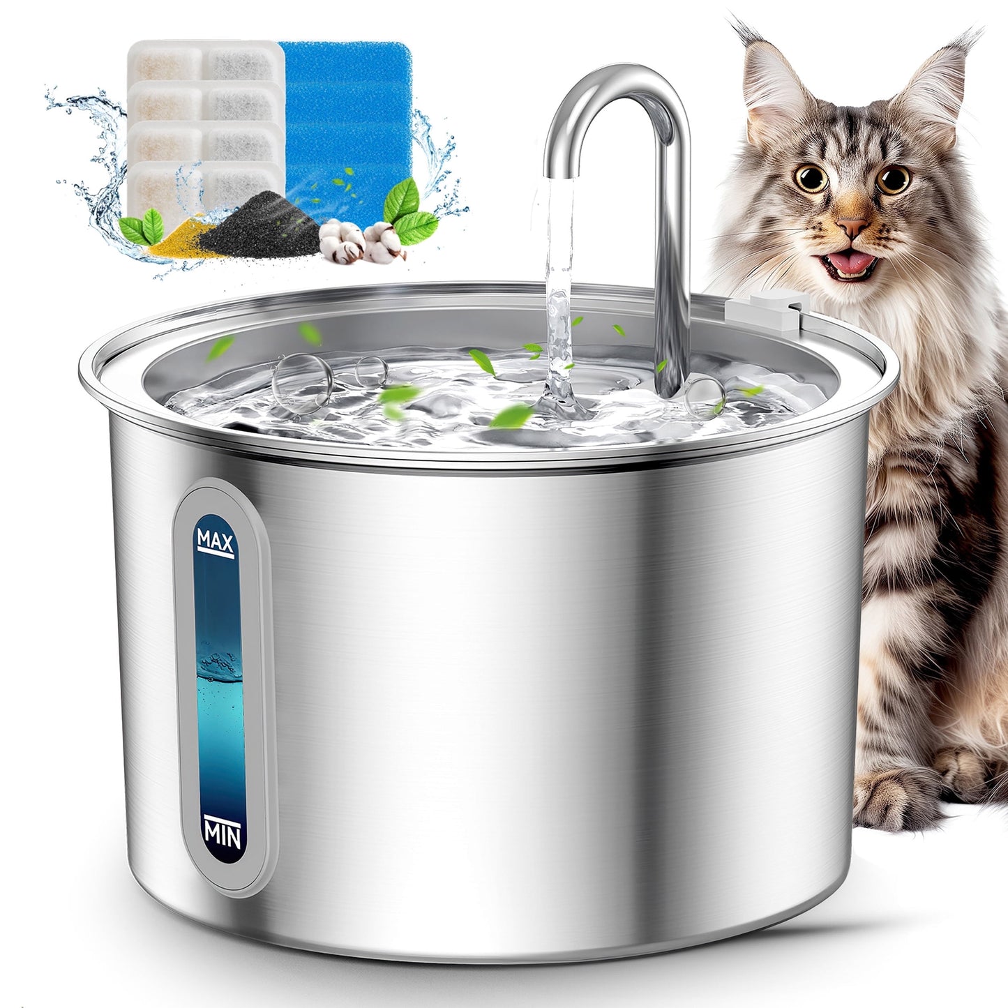 Stainless Steel Cat Water Fountain - 2 Litre