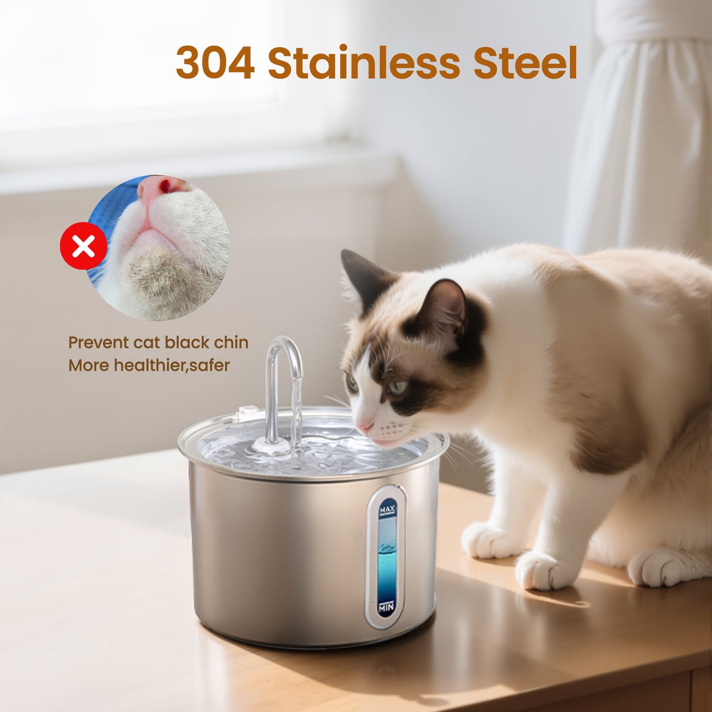 Elevate Your Cat's Hydration with the PWF-001 2L Stainless Steel Water Fountain - Whisper-Quiet, Easy to Clean, and Stylish!