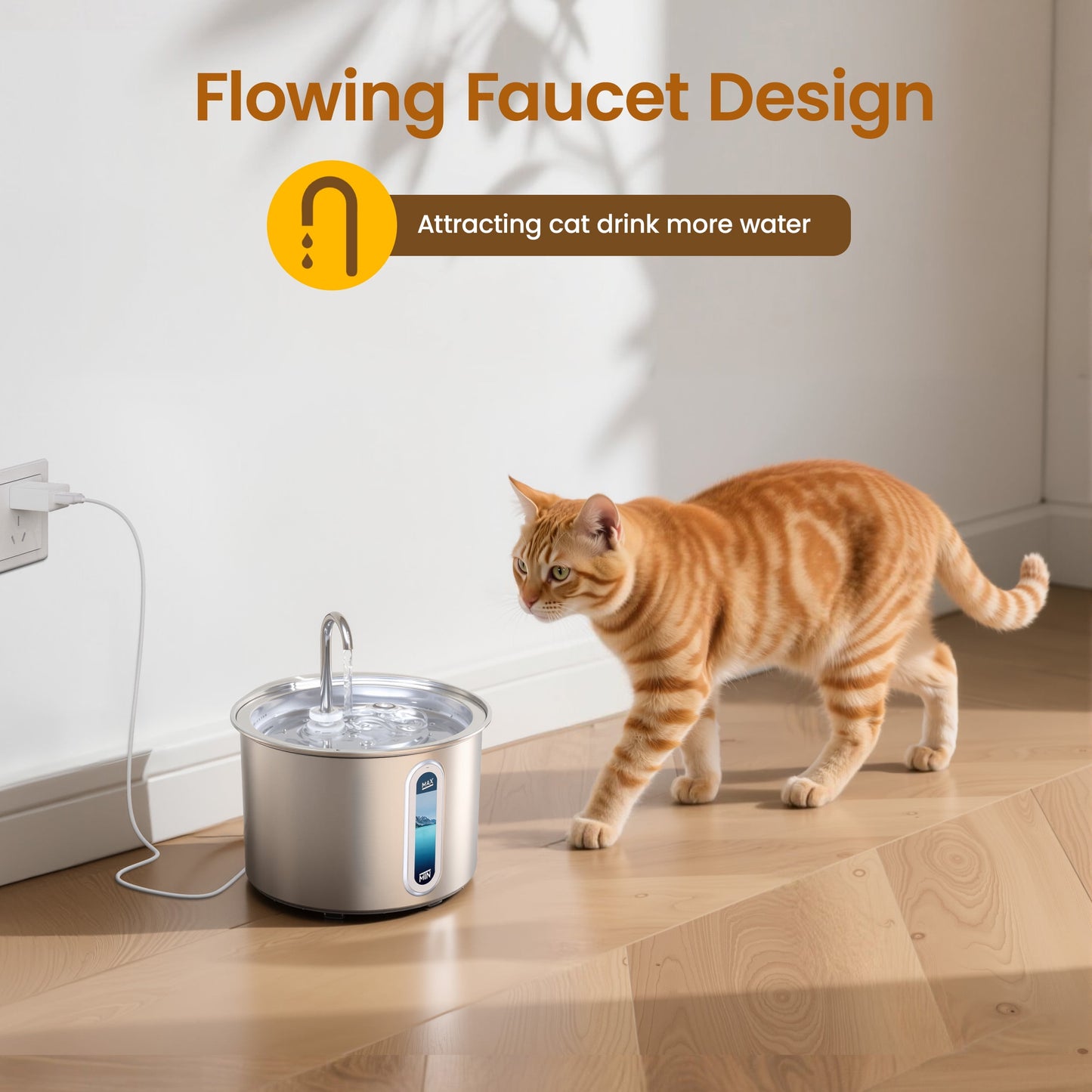 Elevate Your Cat's Hydration with the PWF-001 2L Stainless Steel Water Fountain - Whisper-Quiet, Easy to Clean, and Stylish!