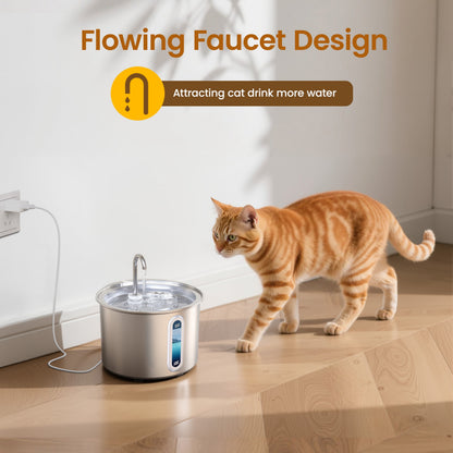 Elevate Your Cat's Hydration with the PWF-001 2L Stainless Steel Water Fountain - Whisper-Quiet, Easy to Clean, and Stylish!