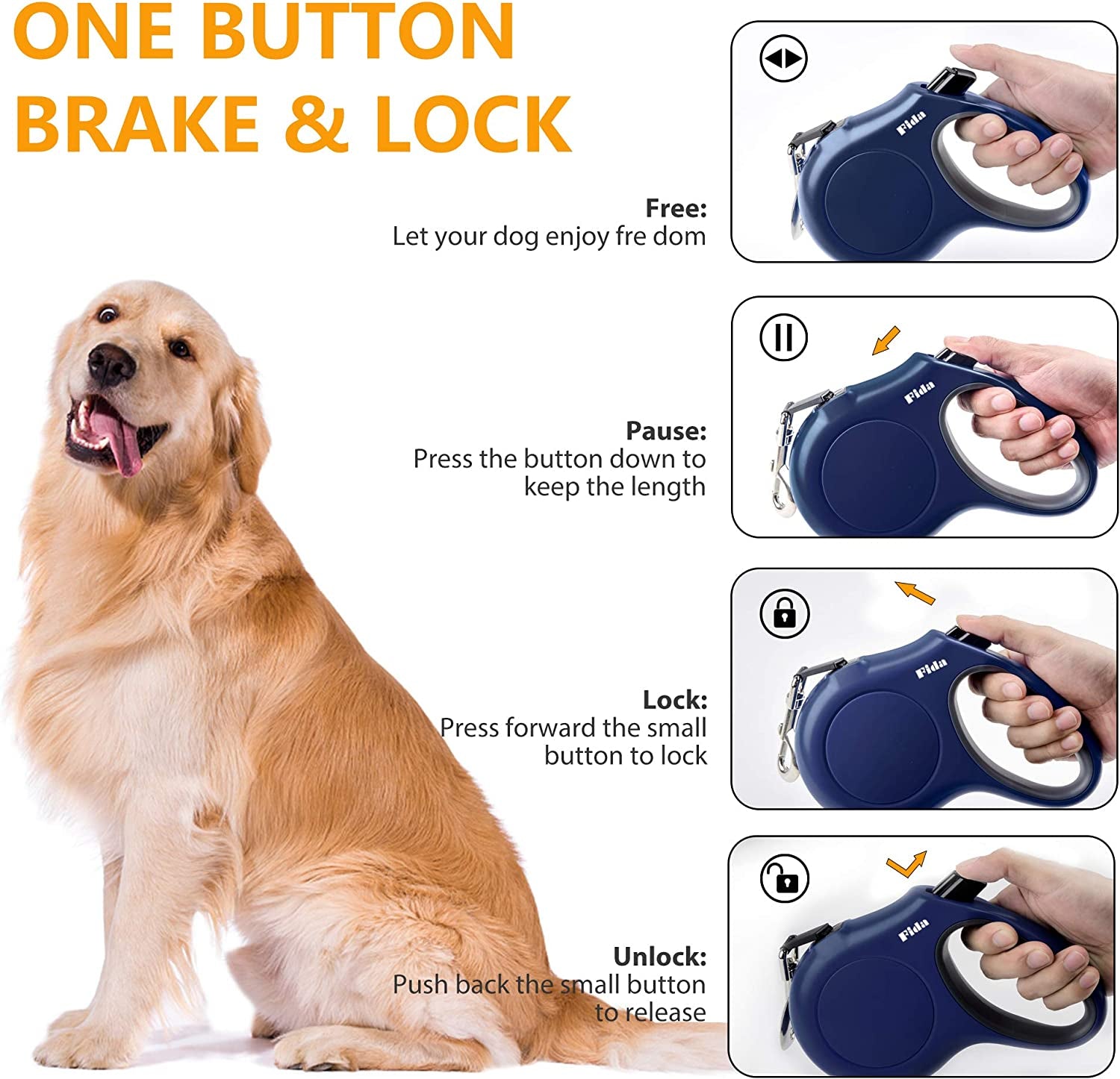 Retractable Dog Leash with Dispenser and Poop Bags