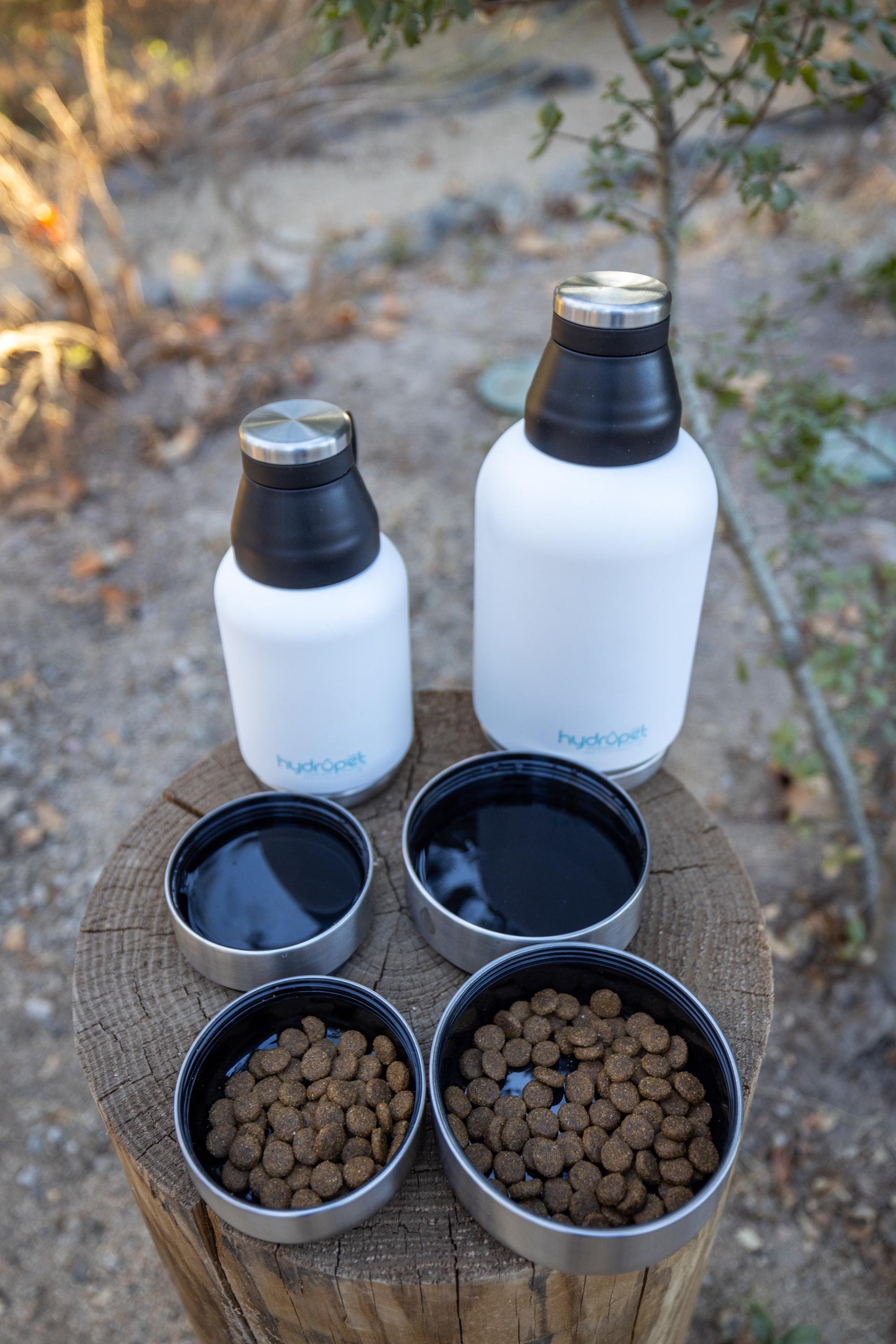 Hydropet Stainless Steel Dog Water Bottle with Dual Bowls and Neoprene Carrying Bag